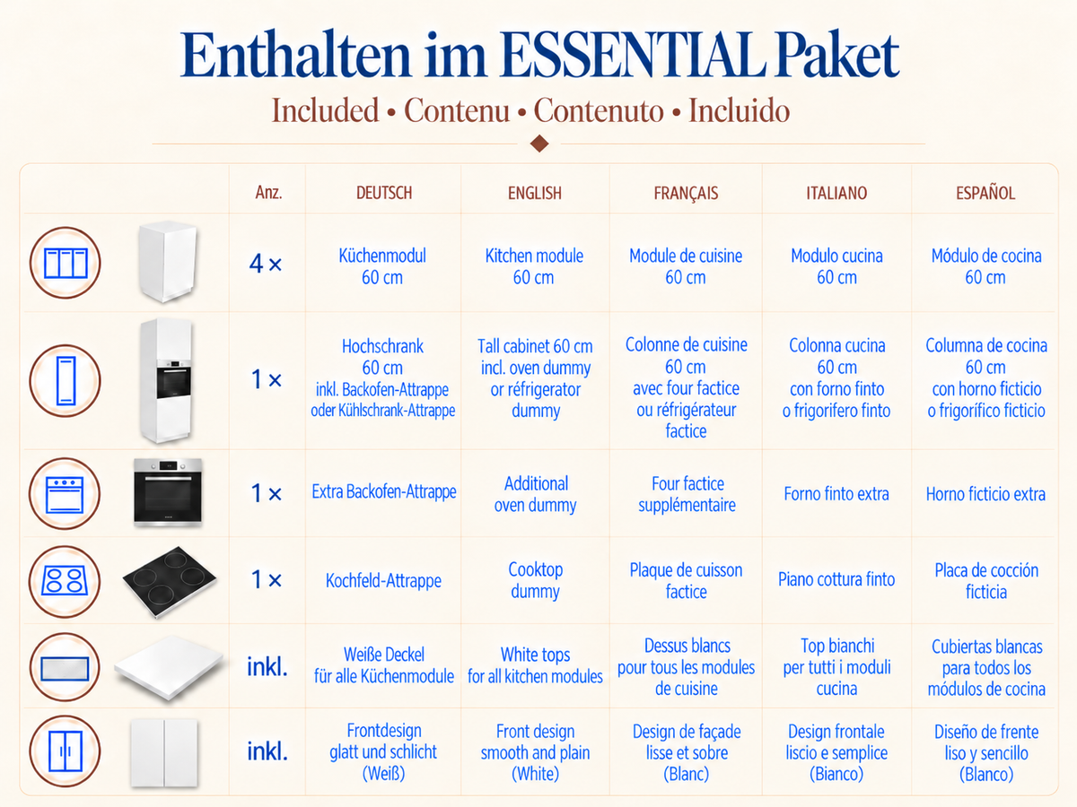 ESSENTIAL Papkøkkenpakke 300 cm – Hvid